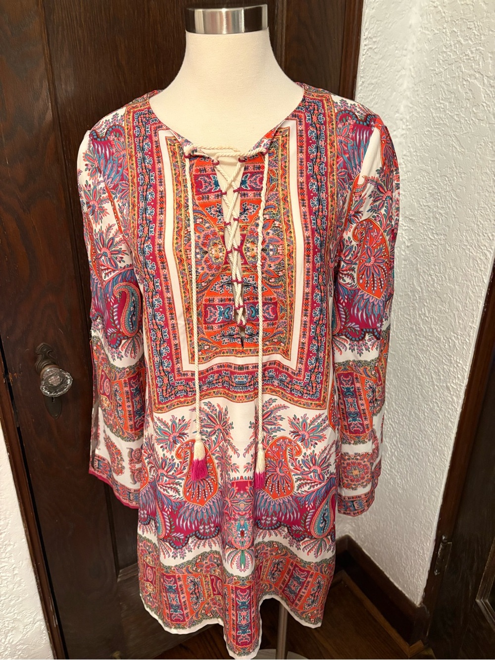 Nanette Lepore Red Paisley Boho Lace-Up NWOT Size M